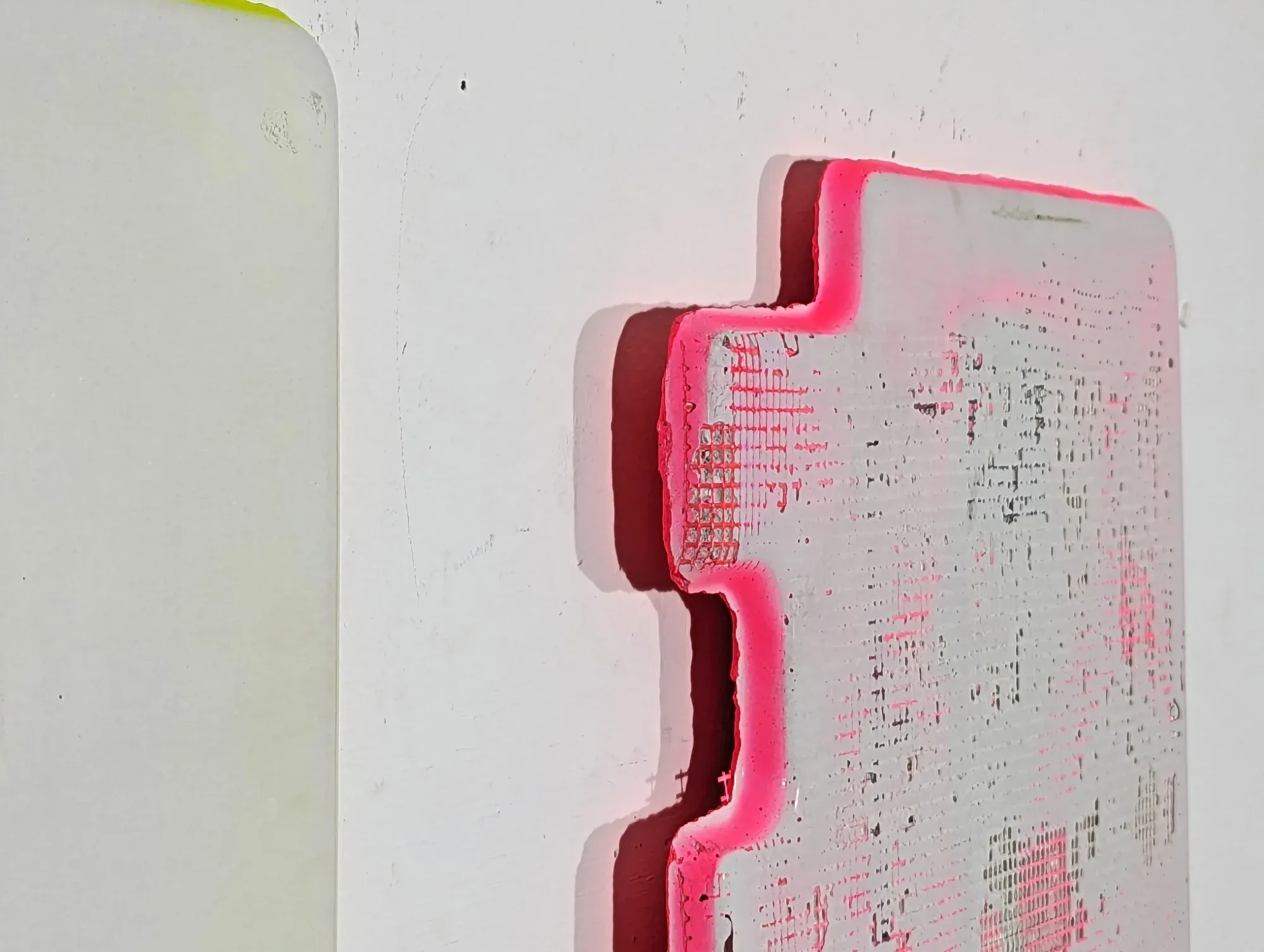 new sculptor in contemporary art, material work with neon color, Wallpiece 