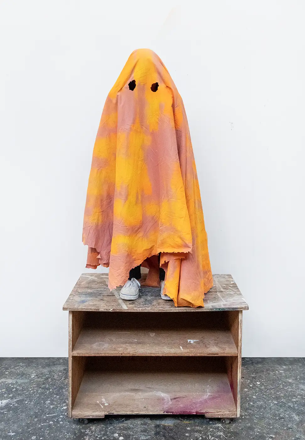  carlos charlie perez, artist, ghost(mikel), silicone rubber bed sheet denim wood contemporary artwork