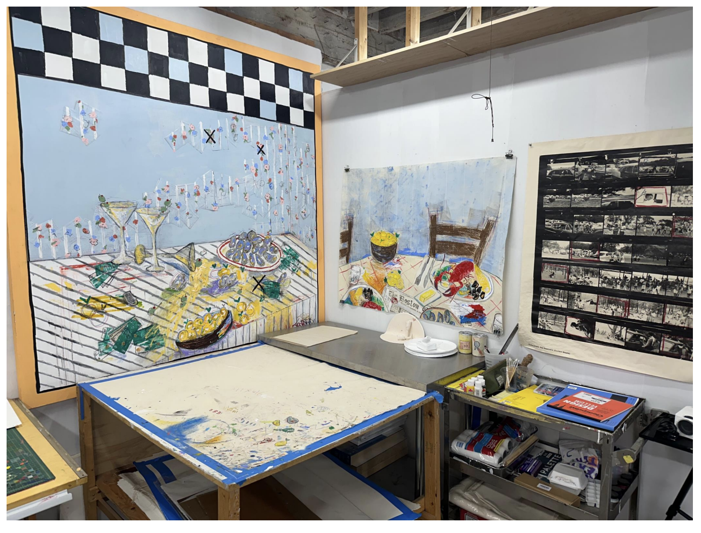 artist studio, teddy benfield, with contemporary art 