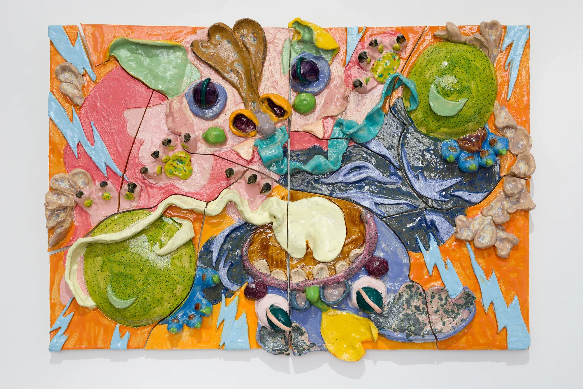 mira makai, the sweetest reward, glazed ceramic relief by mira makai, colorful, playful forms with detailed textures, 2024