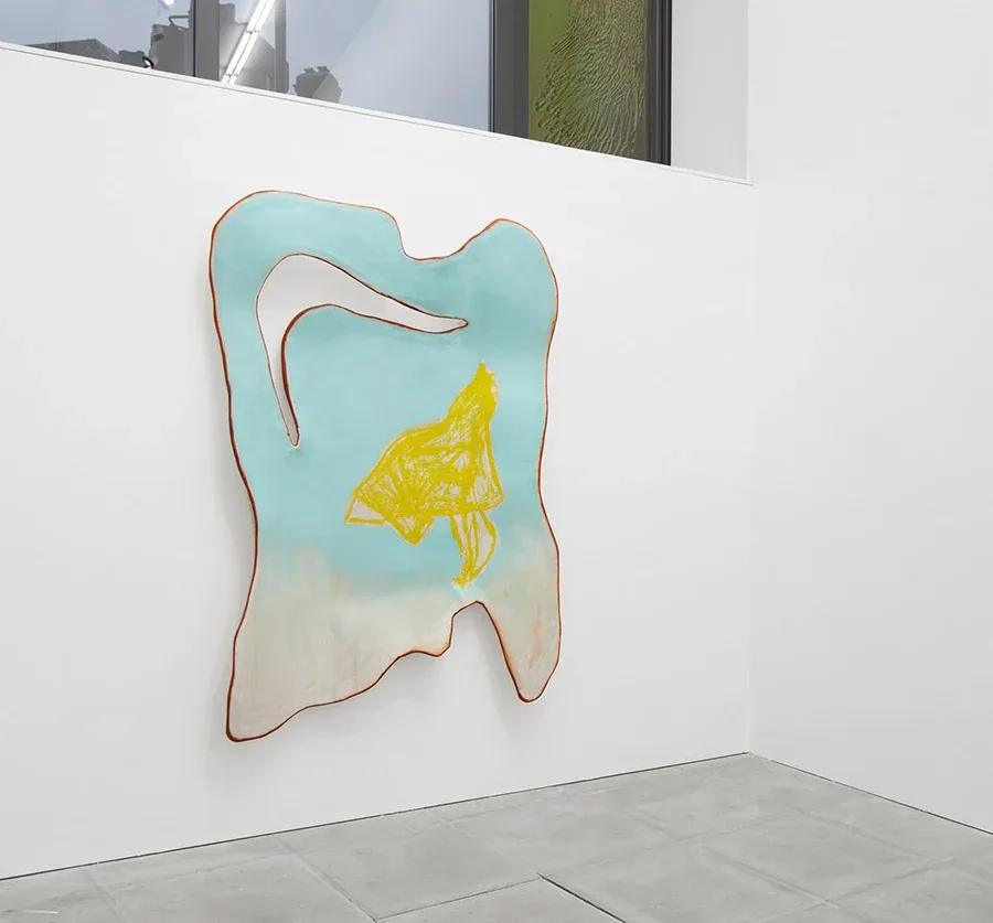 contemporary sculpture now, promising artist Ernesto burgos with a wall piece in color 3 dimensional work at sunday gallery